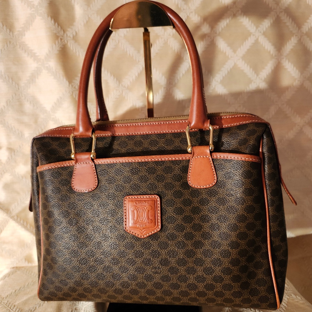 Authentic Celine Handbag Canvas Pvc Brown Macadam